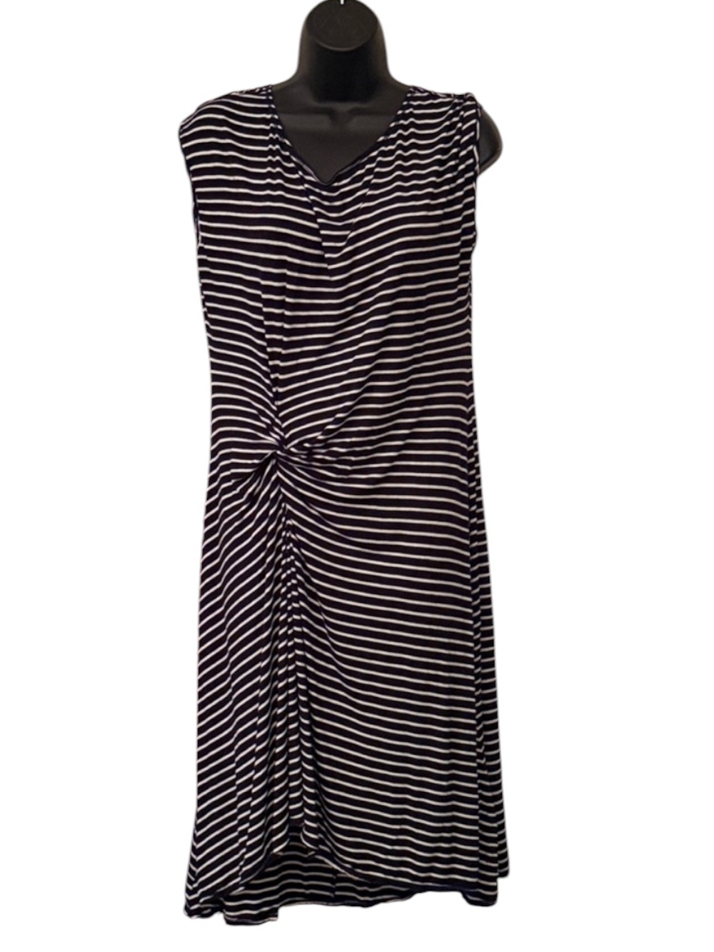 Max Studio Striped Asymmetrical Hem Chic Knot Waist Blk&White Dress. Sz XL